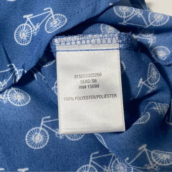 Bongo Bicycle Novelty Button Up Chiffon Blouse Blue & White Women's Size Medium - Picture 2 of 15